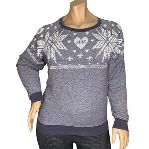 Pink by Victoria's Secret Sweater Fair Isle Snowflake Crewneck Over Size S